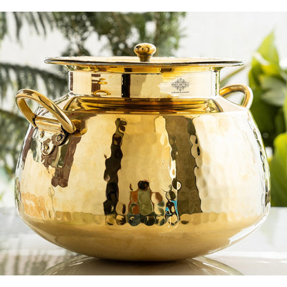 Hammered Brass Handi Degchi with Tin Lining & Lid