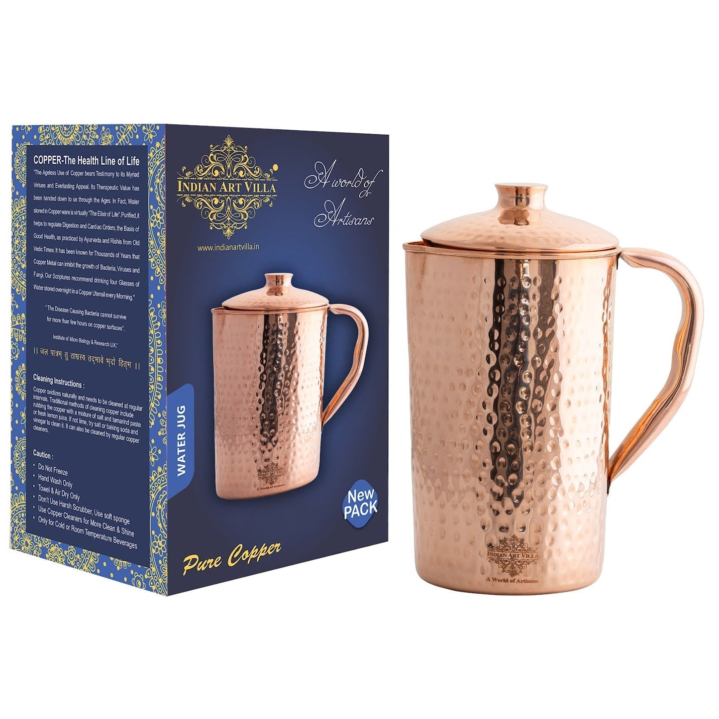 Pure Copper Hammered & Plain Designer Jug With Lid