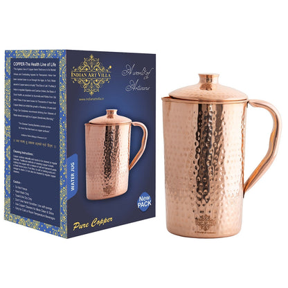 Pure Copper Hammered & Plain Designer Jug With Lid