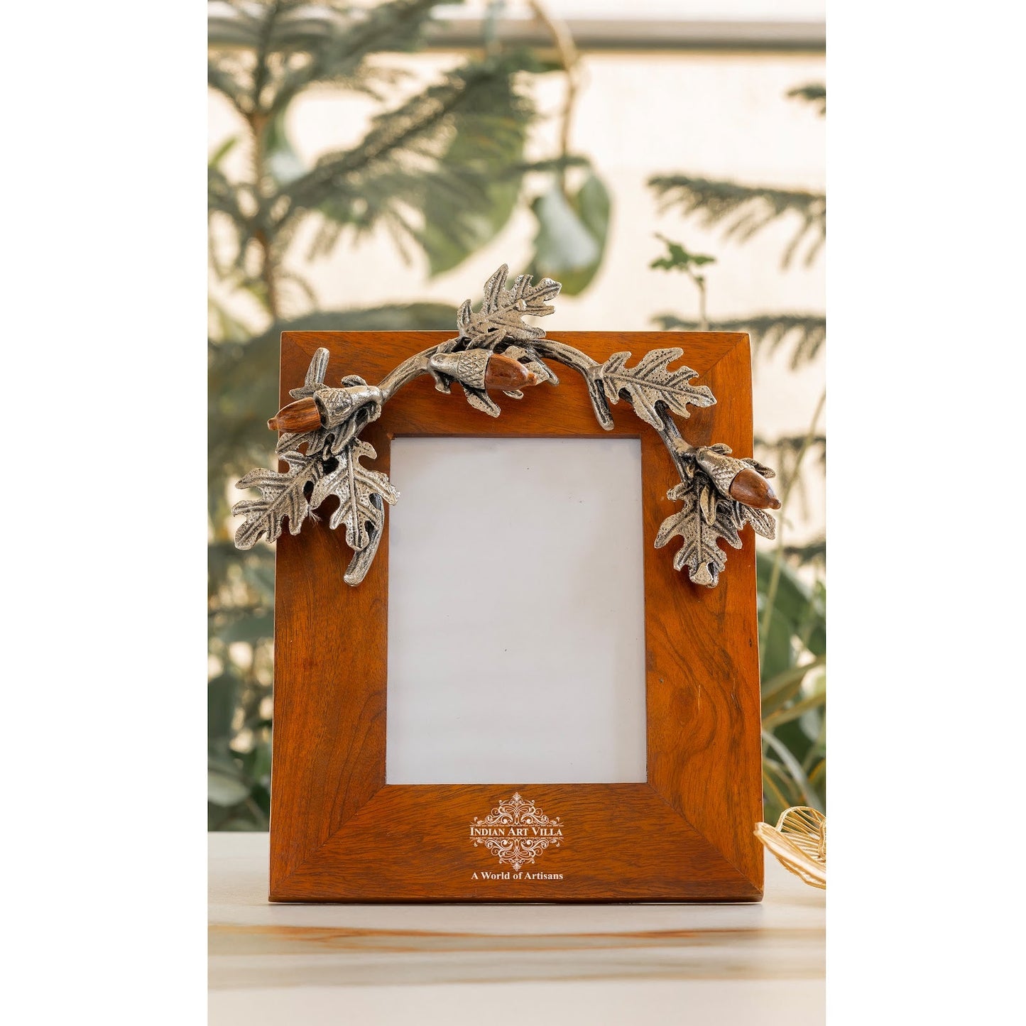 Wooden Photo Frame with Leaf & Acorn Design, 17x11 cm  Photo Size – Elegant Decorative Frame for Home Décor.