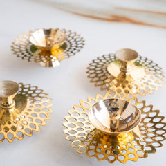Brass Flower Jali Design Diya Set of 4