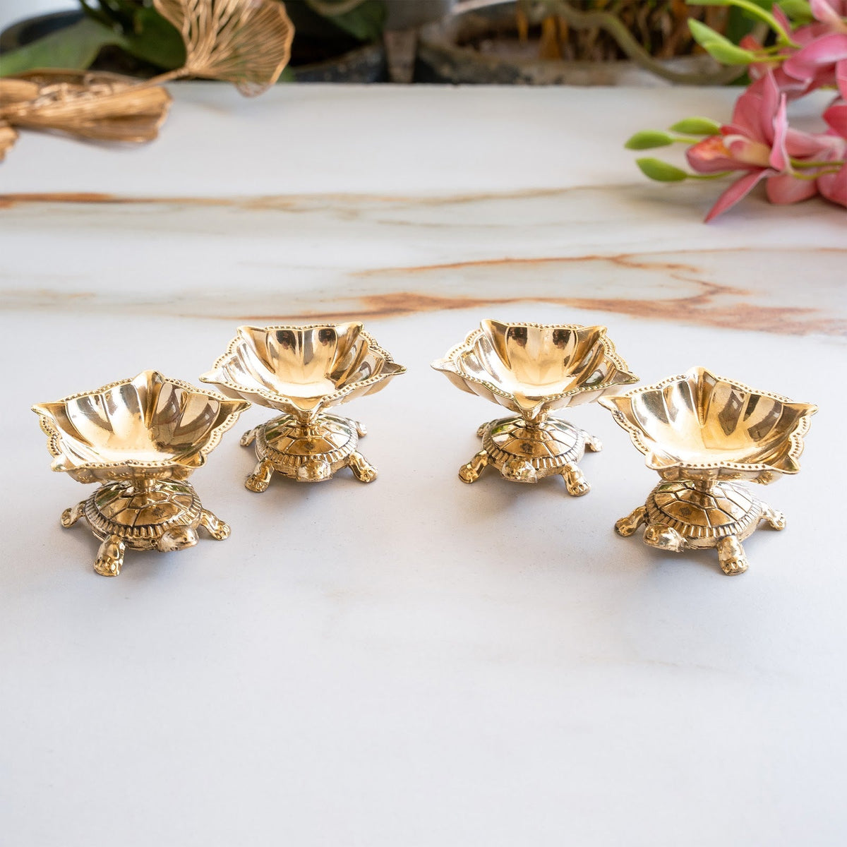Pure Brass Panch Mukhi Tortoise Diya Set