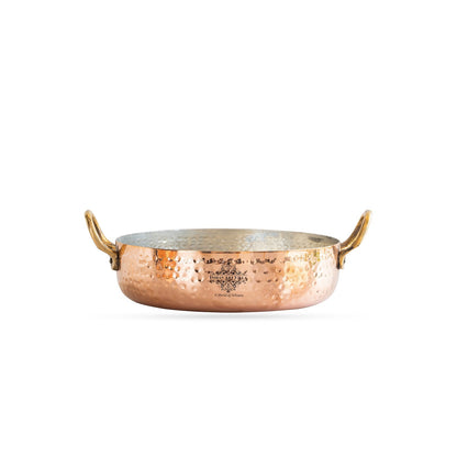 Pure Copper Round Dish, Pan Double Brass Handle With Tin Lining