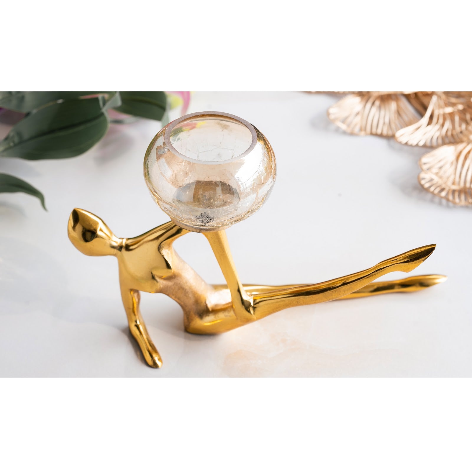Gold Finish Decorative Candle Holder with Lady Design – Elegant Home Decor Accent, Perfect for Centerpiece