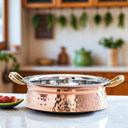 Copper Steel Handi Casserole with Brass Handles & Induction Base