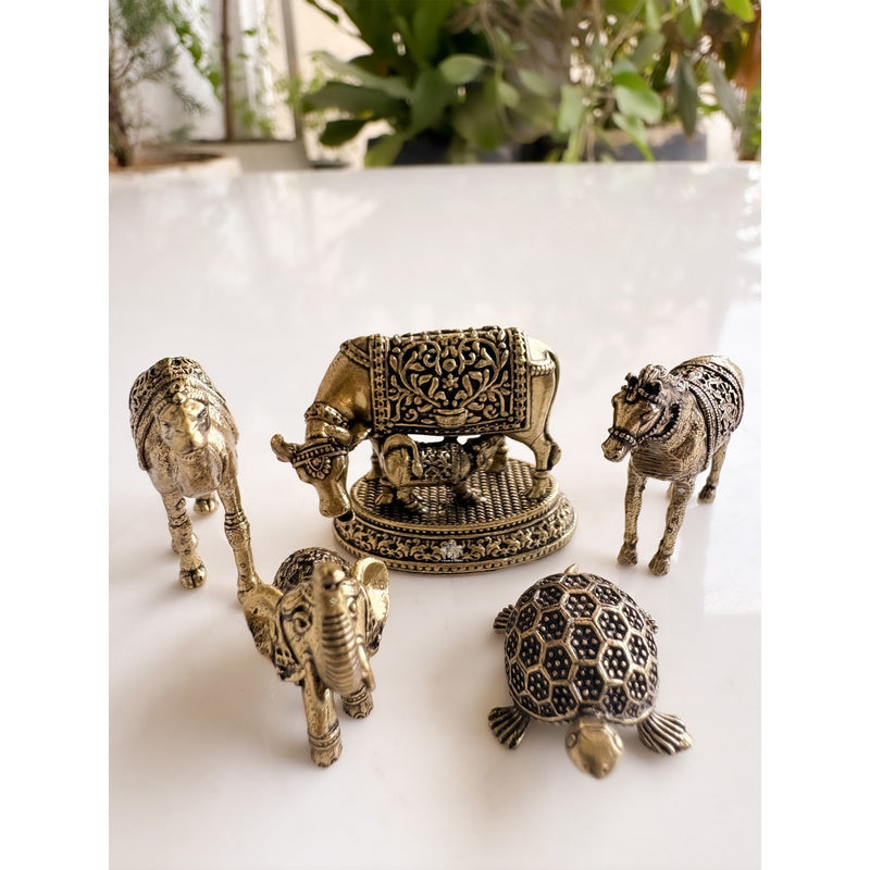 Pure Brass Miniature Vastu Animals Idol Combo For Positive Energy & Home Décor