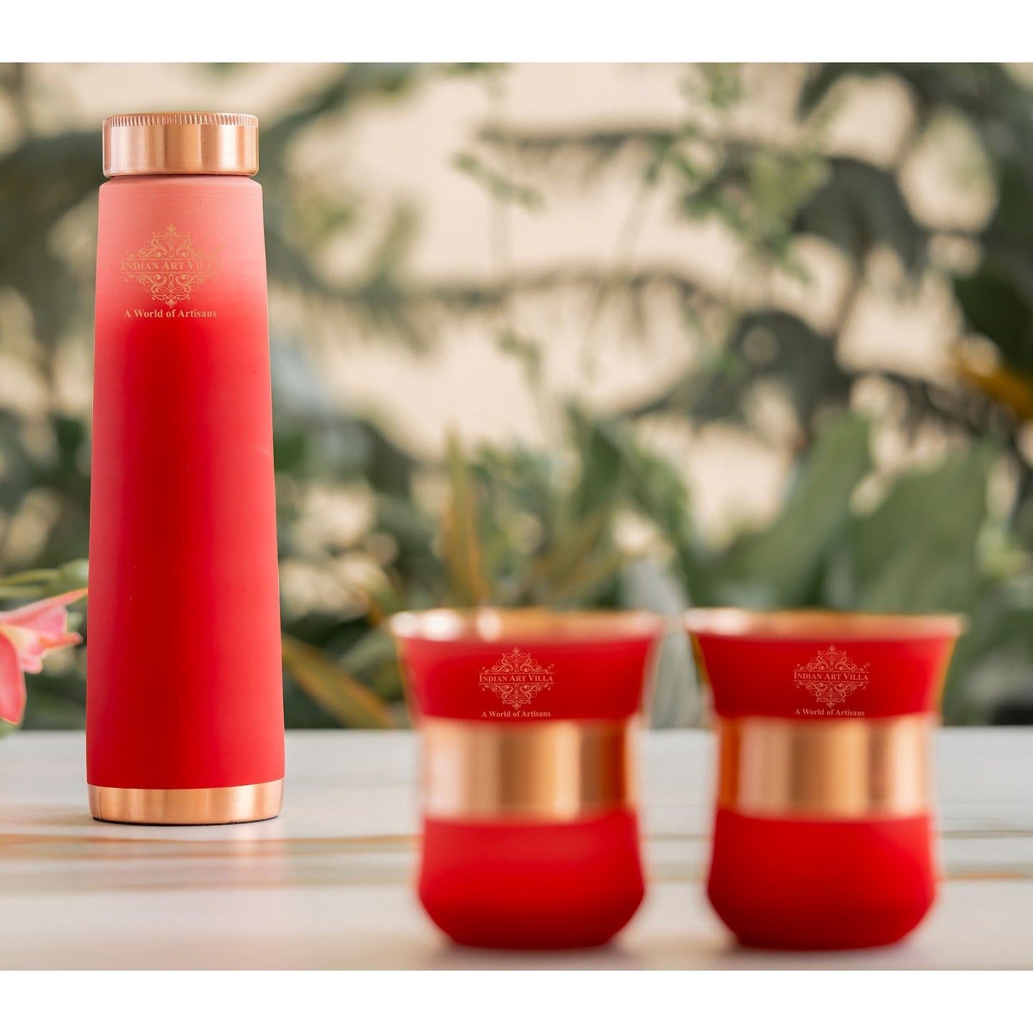 Pure Copper Bottle Pyramid  Shape With 1 Bottle &  2 Glass Set