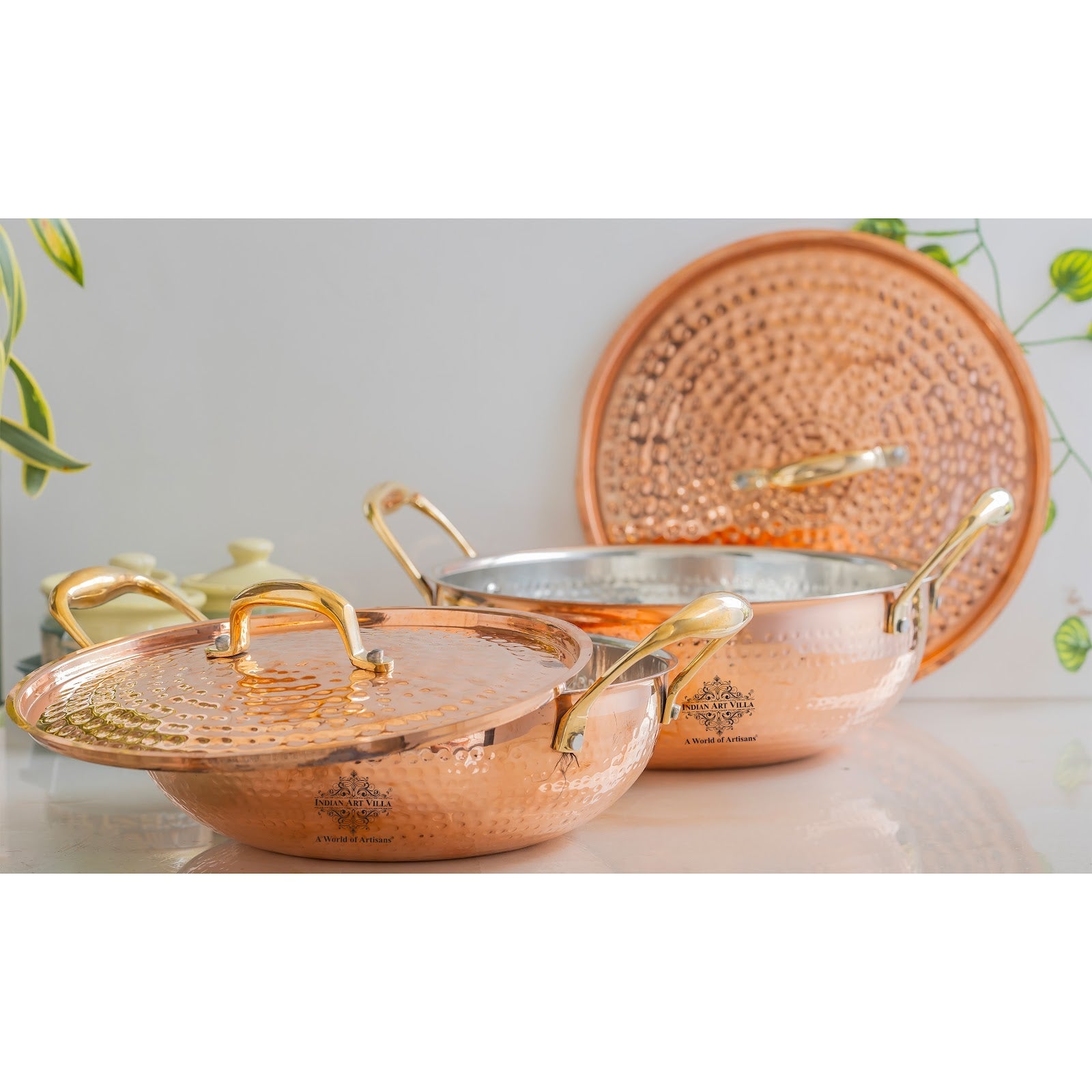 Pure Copper Kadhai With Lid & Inside Tin Lining
