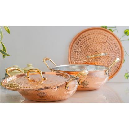 Pure Copper Kadhai With Lid & Inside Tin Lining
