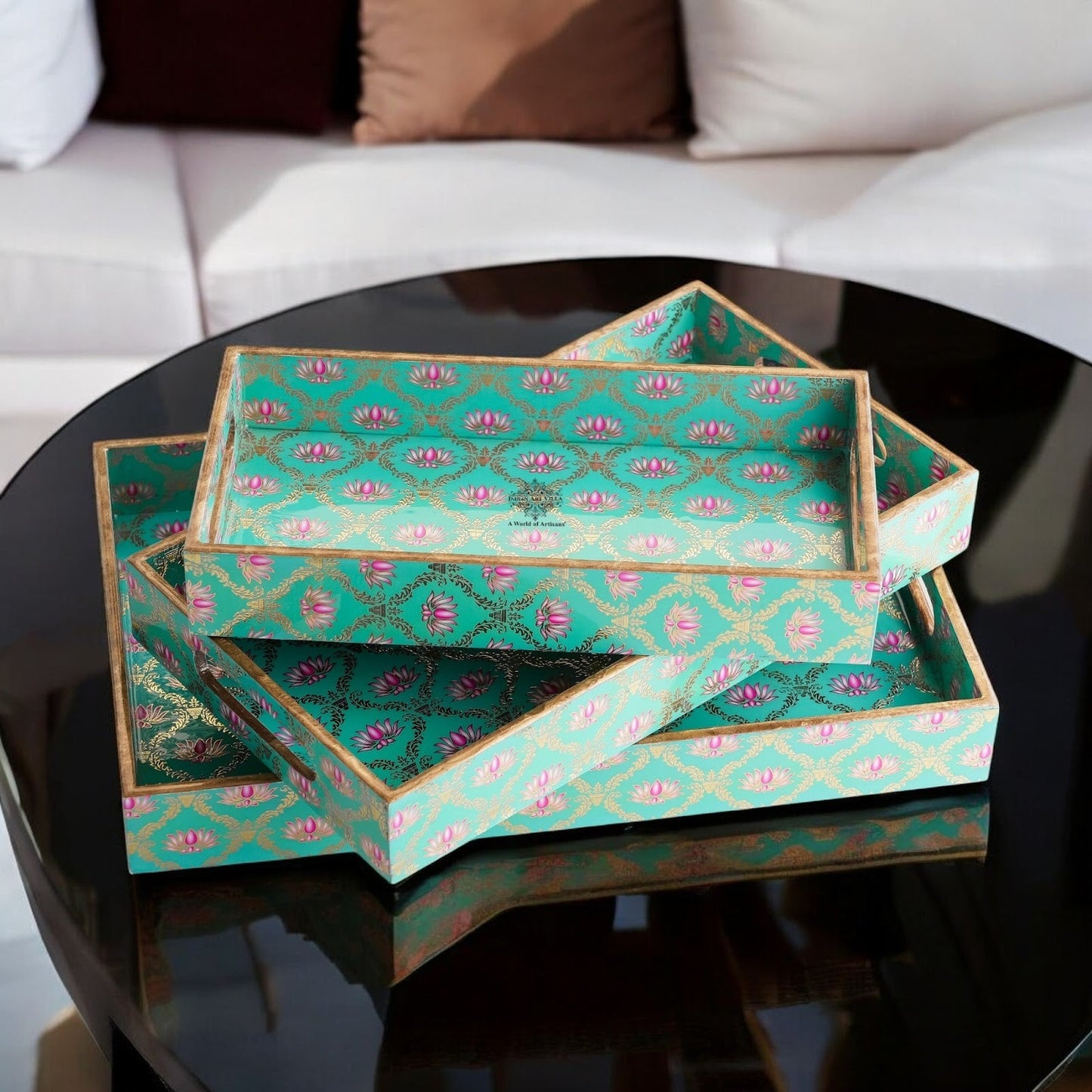 Wooden Tray Set of 3  Handcrafted Multipurpose Decorative Serving Platters