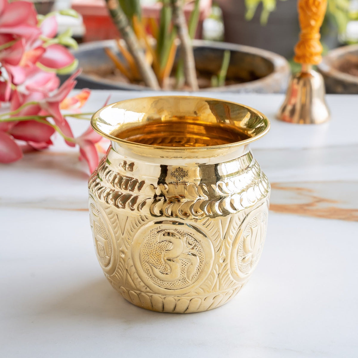 Pure Brass Lota with Swastik & Om Design for Pooja - 1000 ML