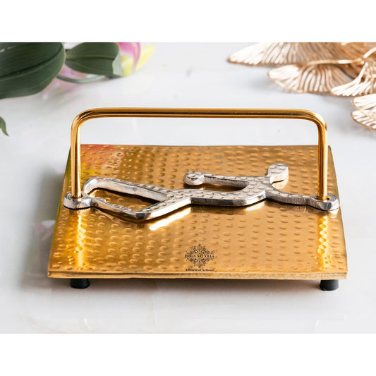 Gold Finish Hammered Design Napkin Holder with Lady Design – Elegant Table Organizer for Dining