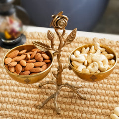 Pure Brass Handmade Decorative Dry Fruit Bowl with Tree Design
