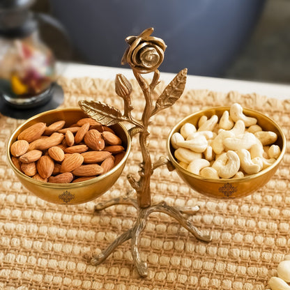 Pure Brass Handmade Decorative Dry Fruit Bowl with Tree Design