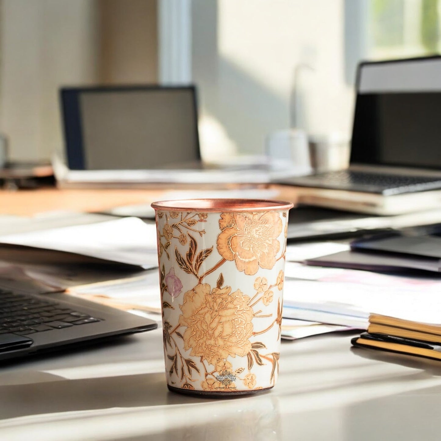 Pure Copper Gold Flower Print Glass – 275 ML