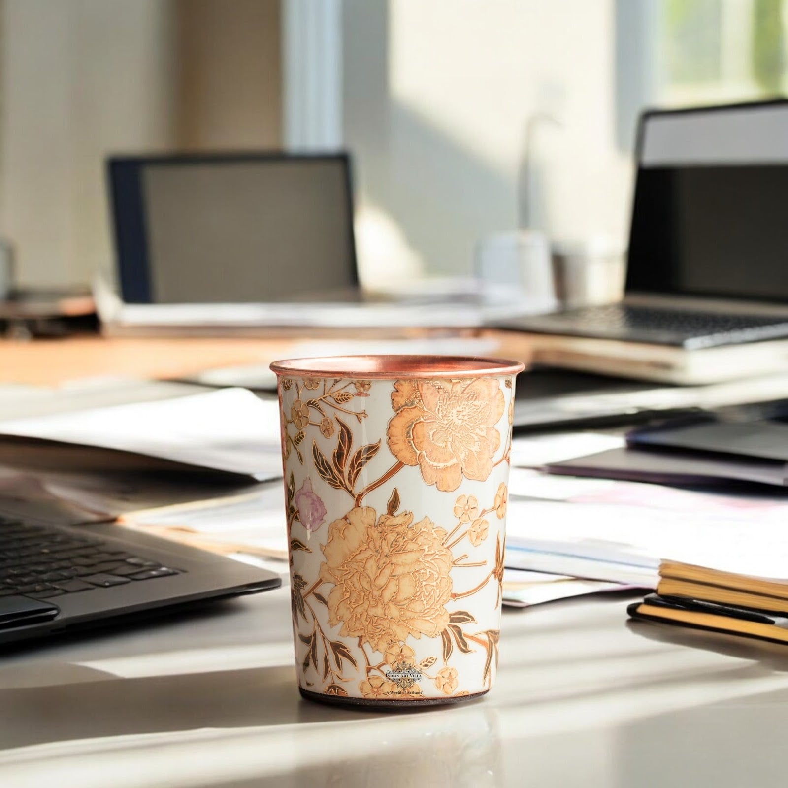 Pure Copper Gold Flower Print Glass – 275 ML