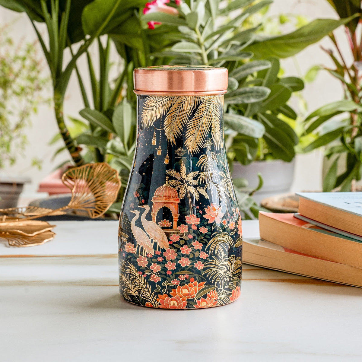 Pure Copper Tawar Kalakriti Print Bedroom Bottle - 950 ML