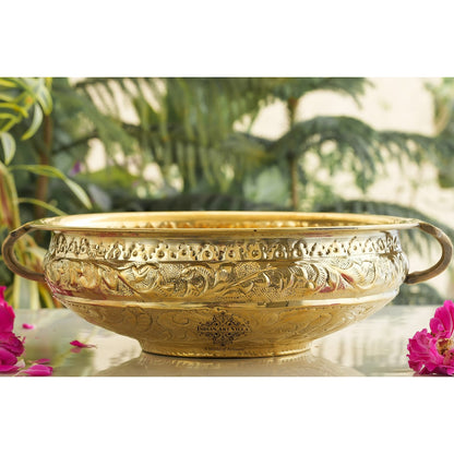 Pure Brass Embossed Design Urli  5Ltr.