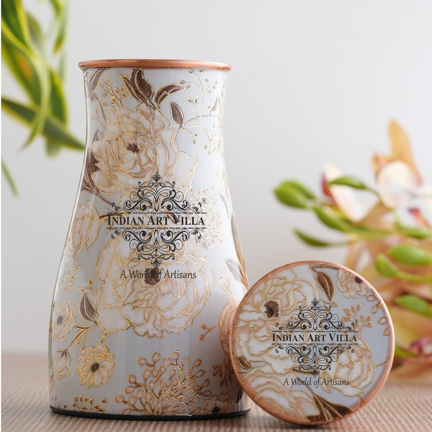 Pure Copper Gold Print Luxury Design Bedroom Bottle,  Home Décor, Marble Finish, 950 ml