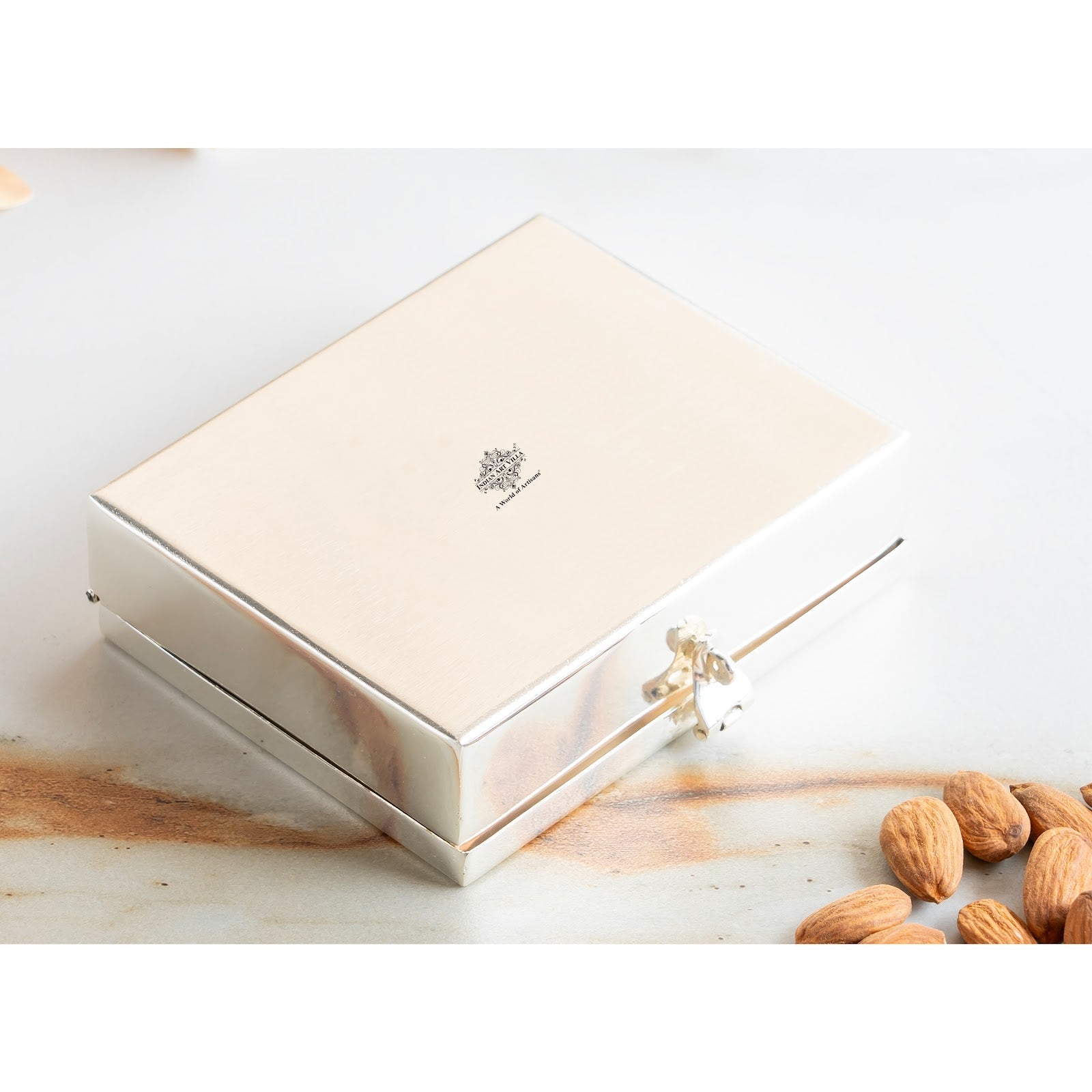 Silver Plated Multi-Purpose Box with Jali Cutting Design, Elegant Silver & Copper Finish