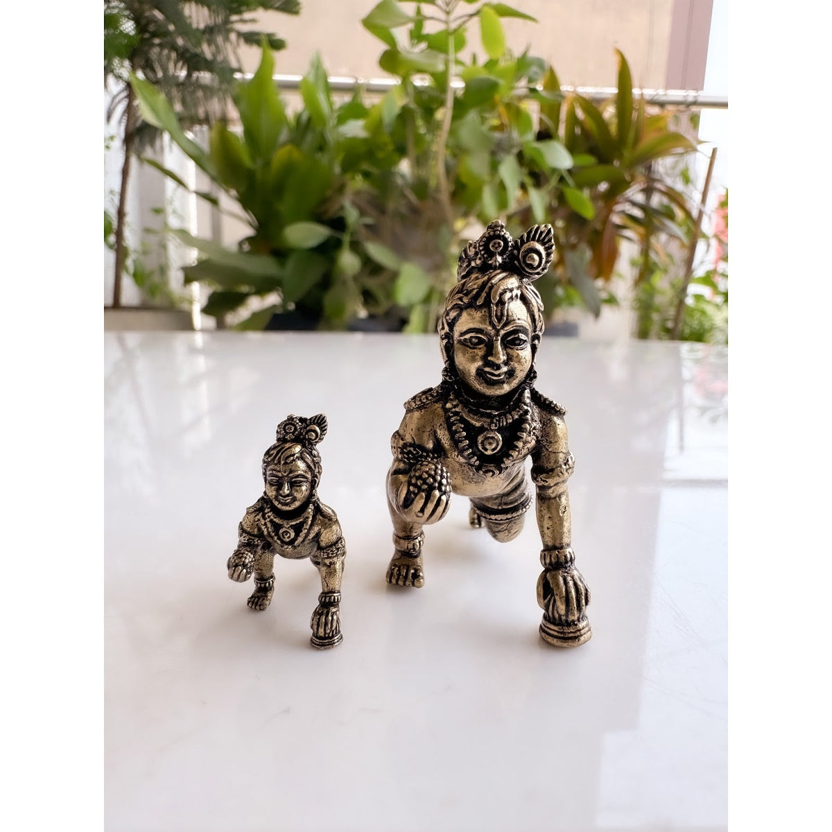 Pure Brass Miniature Laddu Gopal Krishna Ji Crawling Murti for Home Pooja