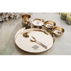 Pure Bronze Thali Set | 6 Pieces Dinner Set With Embossed Design