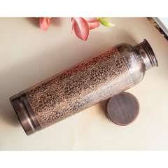 Pure Copper Drinkware Bottle with Antique Dark Embossed Design – 900 ML