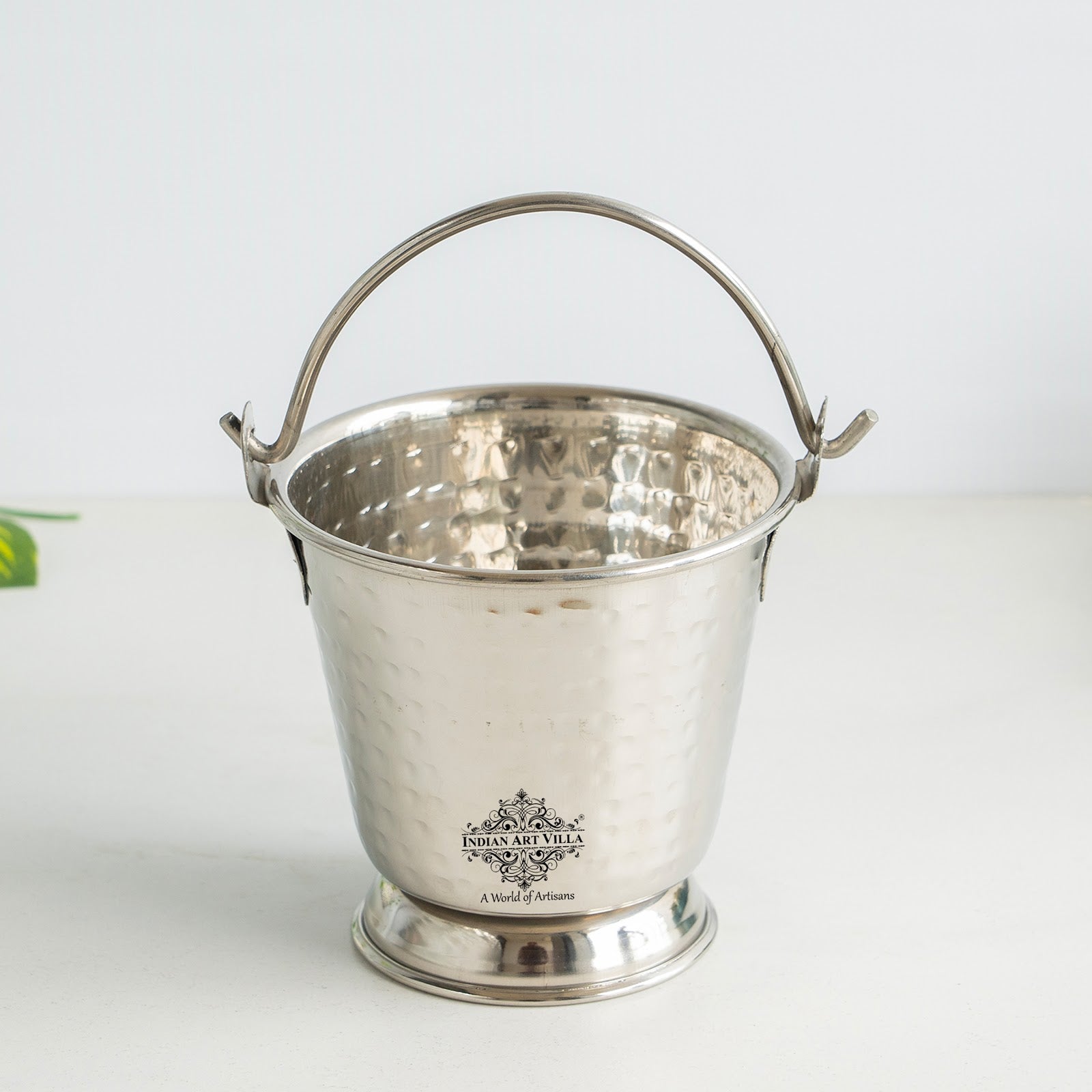 Stainless Steel Hammered Bucket, Small Serving Bucket for Curry, Daal, Gravies, and Condiments, Elegant Tableware for Home & Restaurant Use