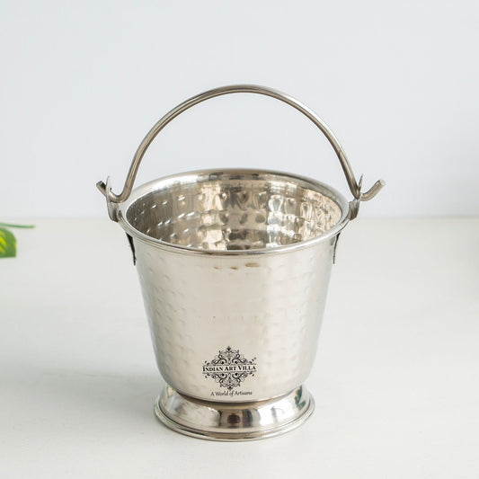 Stainless Steel Hammered Bucket, Small Serving Bucket for Curry, Daal, Gravies, and Condiments, Elegant Tableware for Home & Restaurant Use