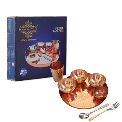 Handcrafted Pure Copper 8 Pieces Dinner Set with Hammered Design