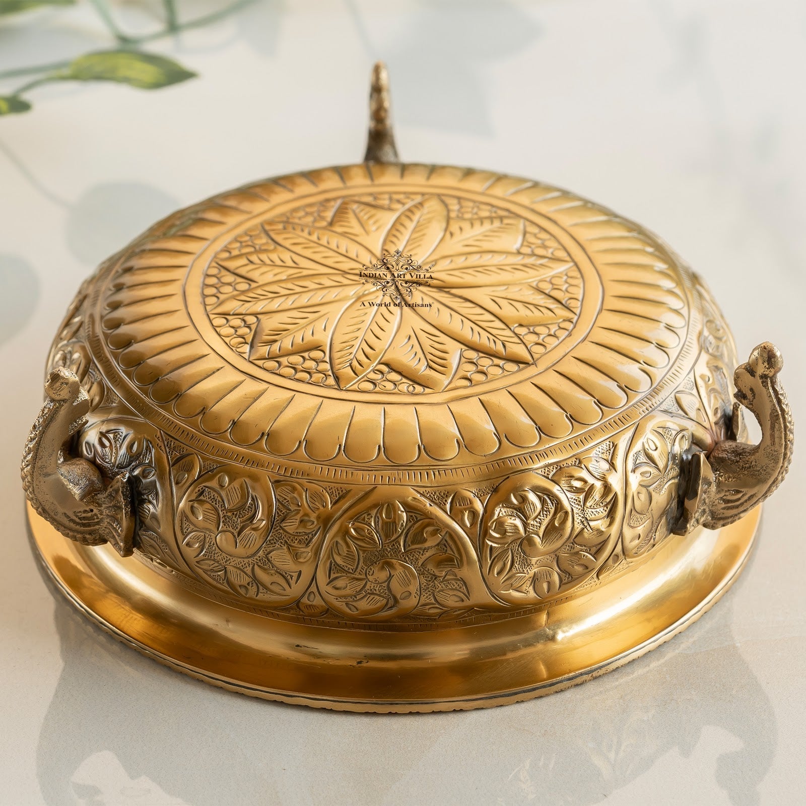 Brass Urli with Elephant Trunk and Embossed Design