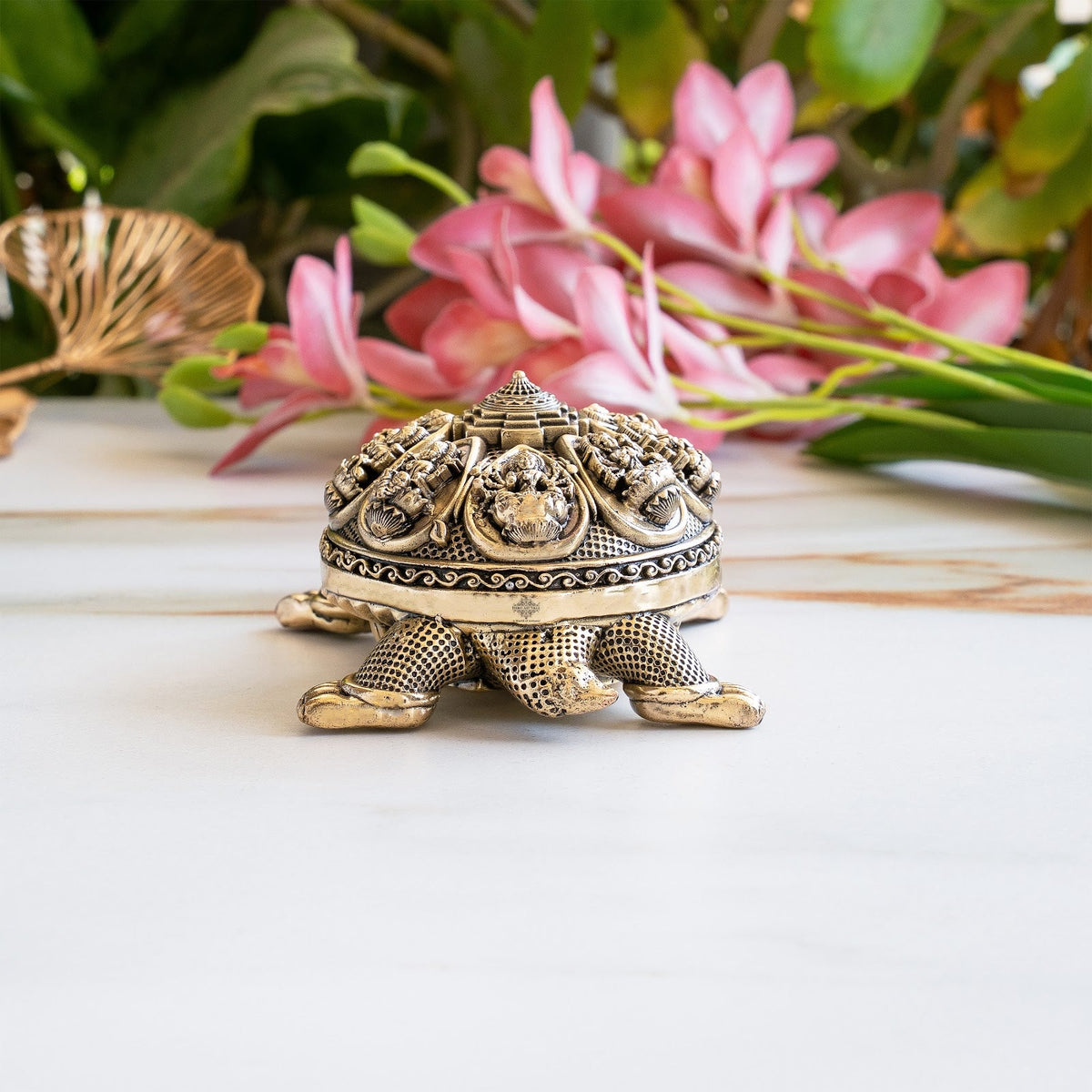 Brass Ashta Lakshmi Tortoise Idol - 15.24 CM, Spiritual Vastu Decor