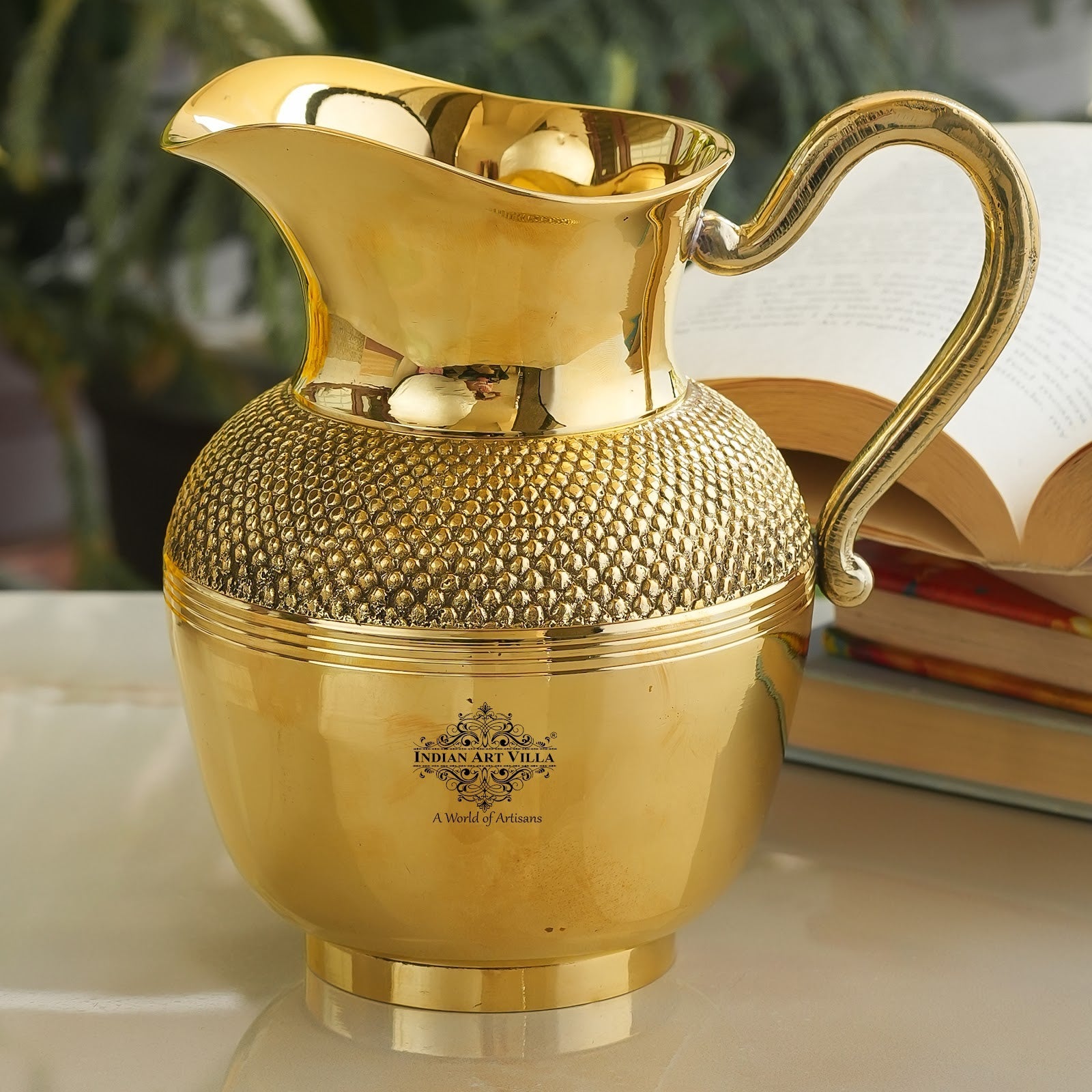 Pure Brass Jug Gold Shine Finish Dana Design, Lead Free 1200 ml