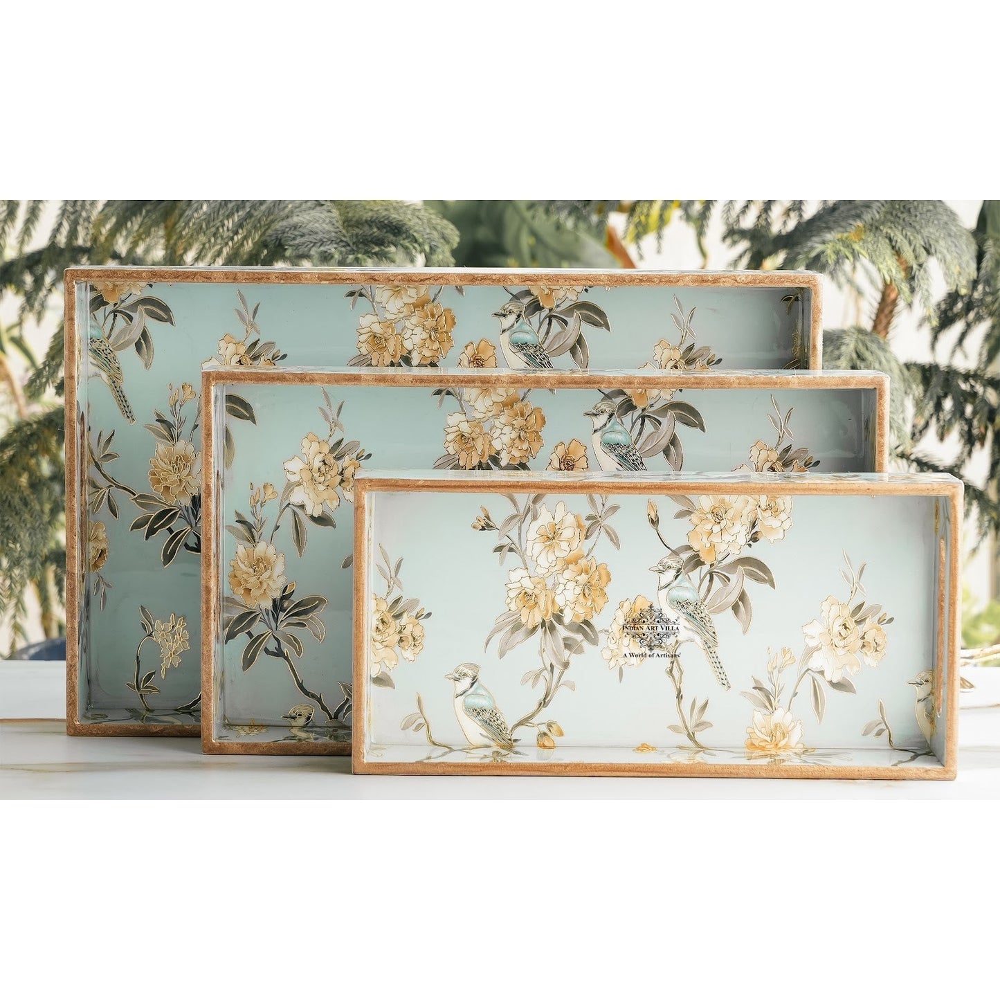 Wooden Tray Set of 3  Handcrafted Multipurpose Decorative Serving Platters