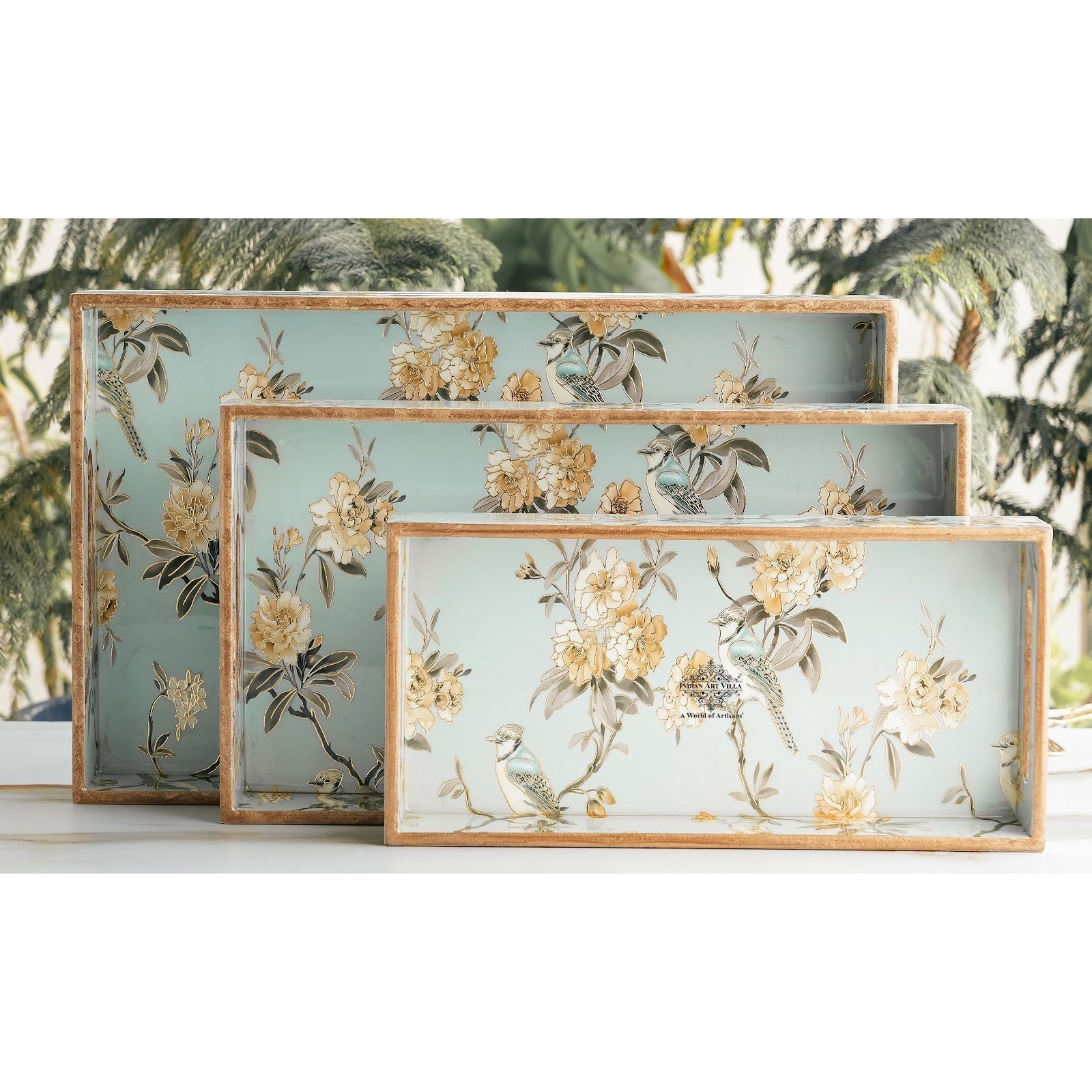 Wooden Tray Set of 3  Handcrafted Multipurpose Decorative Serving Platters