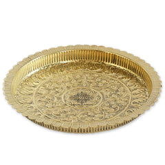 Handmade Pure Brass Flower Design Pooja Thali - 30.48 cm Dia. Spiritual Item