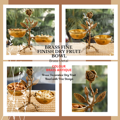 Pure Brass Handmade Decorative Dry Fruit Bowl with Tree Design
