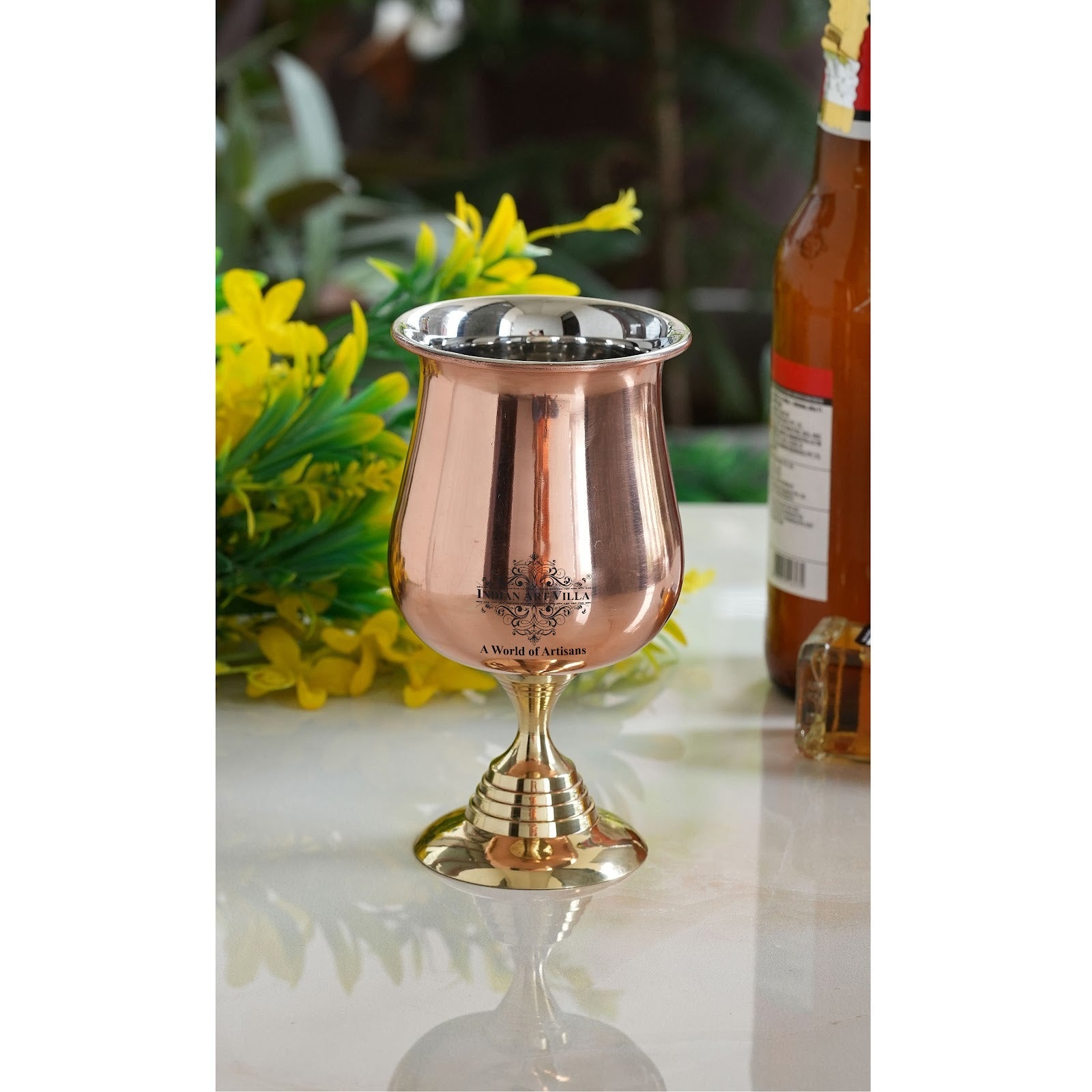 Pure Copper Steel  Goblet Glass with Brass Bottom 300 ML