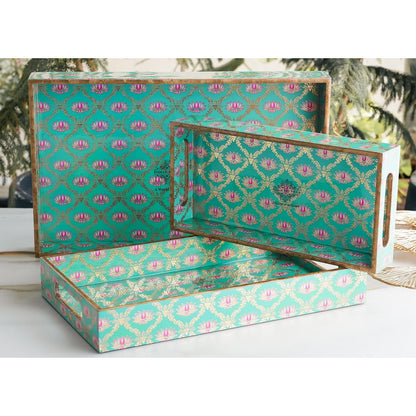 Wooden Tray Set of 3  Handcrafted Multipurpose Decorative Serving Platters