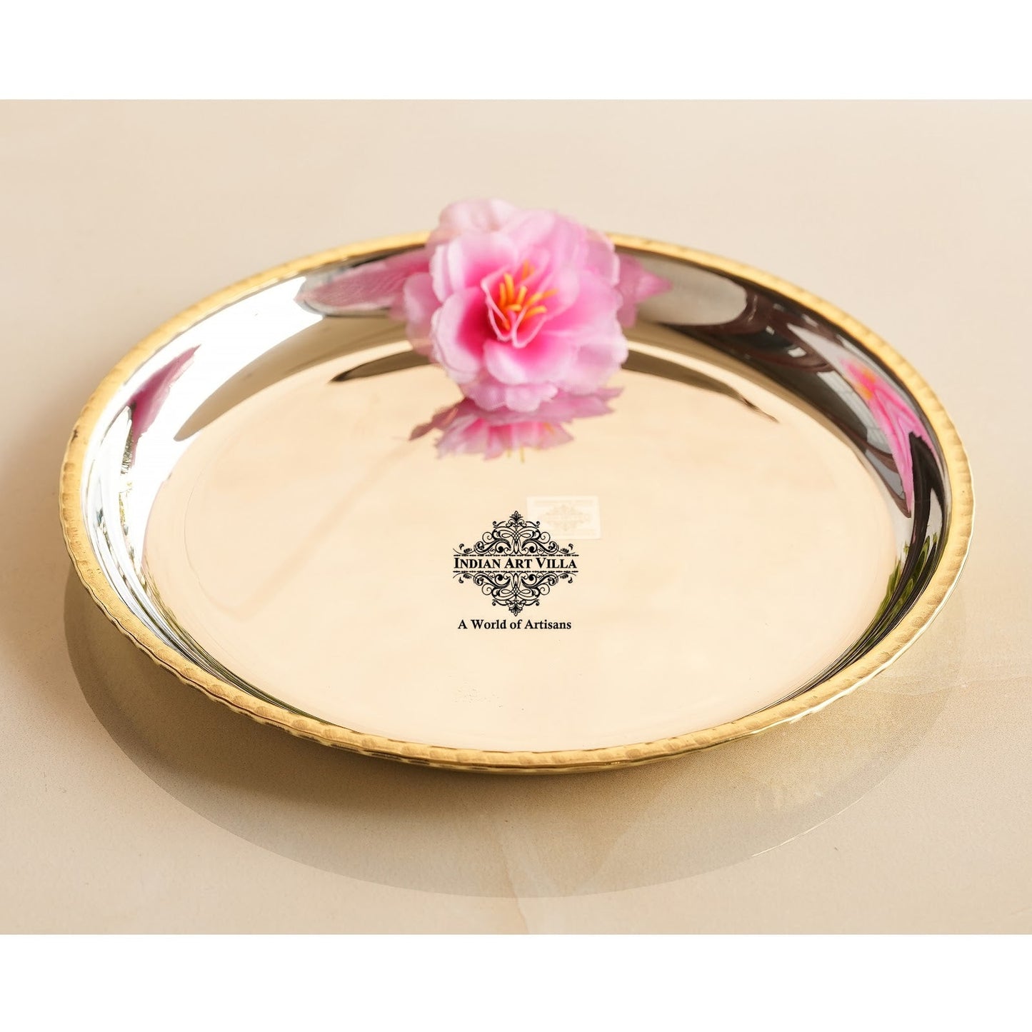 Steel Brass Quarter Serving Plate with Brass Beeding, 19.05 cm,  serveware, Tableware