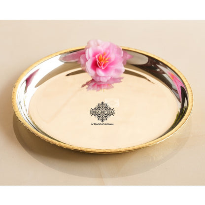Steel Brass Quarter Serving Plate with Brass Beeding, 19.05 cm,  serveware, Tableware
