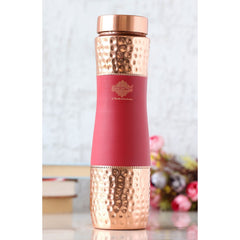 Pure Copper Bottle with Half Hammered and Half Silk Finish Color Design