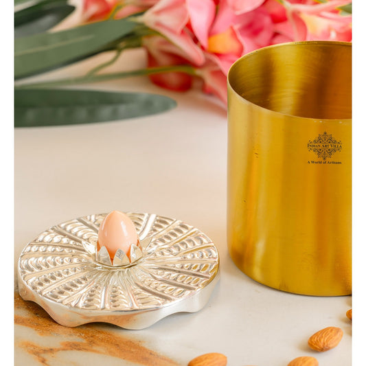 Silver-Plated & Brass Multipurpose Box with Lotus Design Lid, Gold & Silver Finish, Elegant Decorative Box for Dry Fruits, Sweets And Gifting