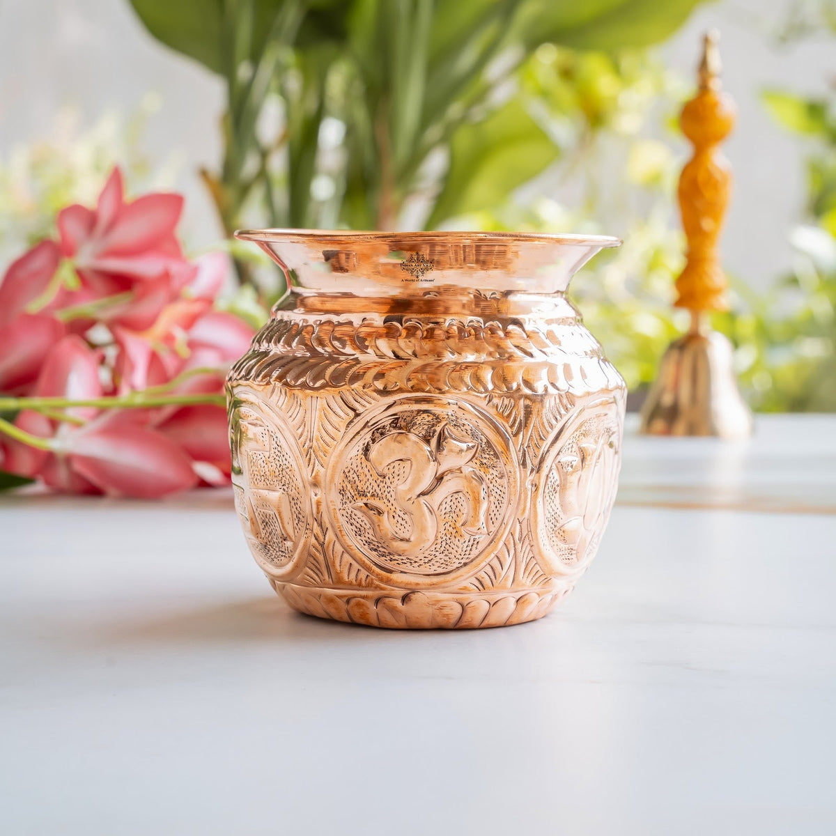 Pure Copper Lota with Om Design For Pooja - 700 ML
