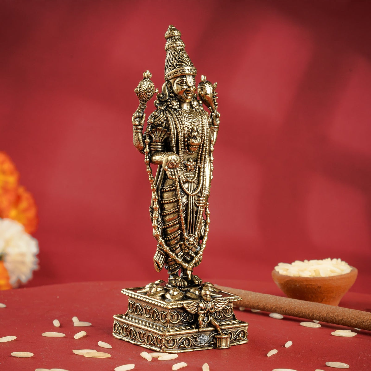 Brass Tirupati Balaji Murti Idol - Idol of Lord Venkateswara - 10.16cm