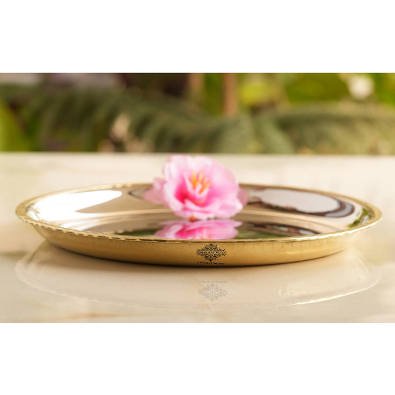 Steel Brass Quarter Serving Plate with Brass Beeding, 19.05 cm,  serveware, Tableware
