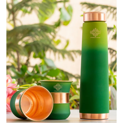 Pure Copper Bottle Pyramid  Shape With 1 Bottle &  2 Glass Set