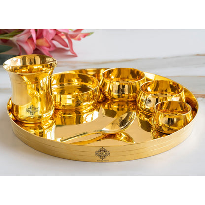 Luxurious Brass 7 Piece Dinner Set With Lead-Free Gold Finish - Elevate Your Dining with Timeless Indian Craftsmanship"