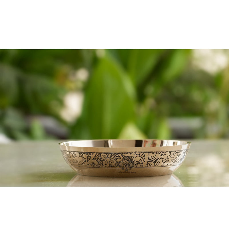 Pure Bronze Thali Set | 6 Pieces Dinner Set With Embossed Design