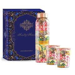 Rajasthani Meena "Padharo Mhare Desh" Printed Copper Bottle & Glass Set